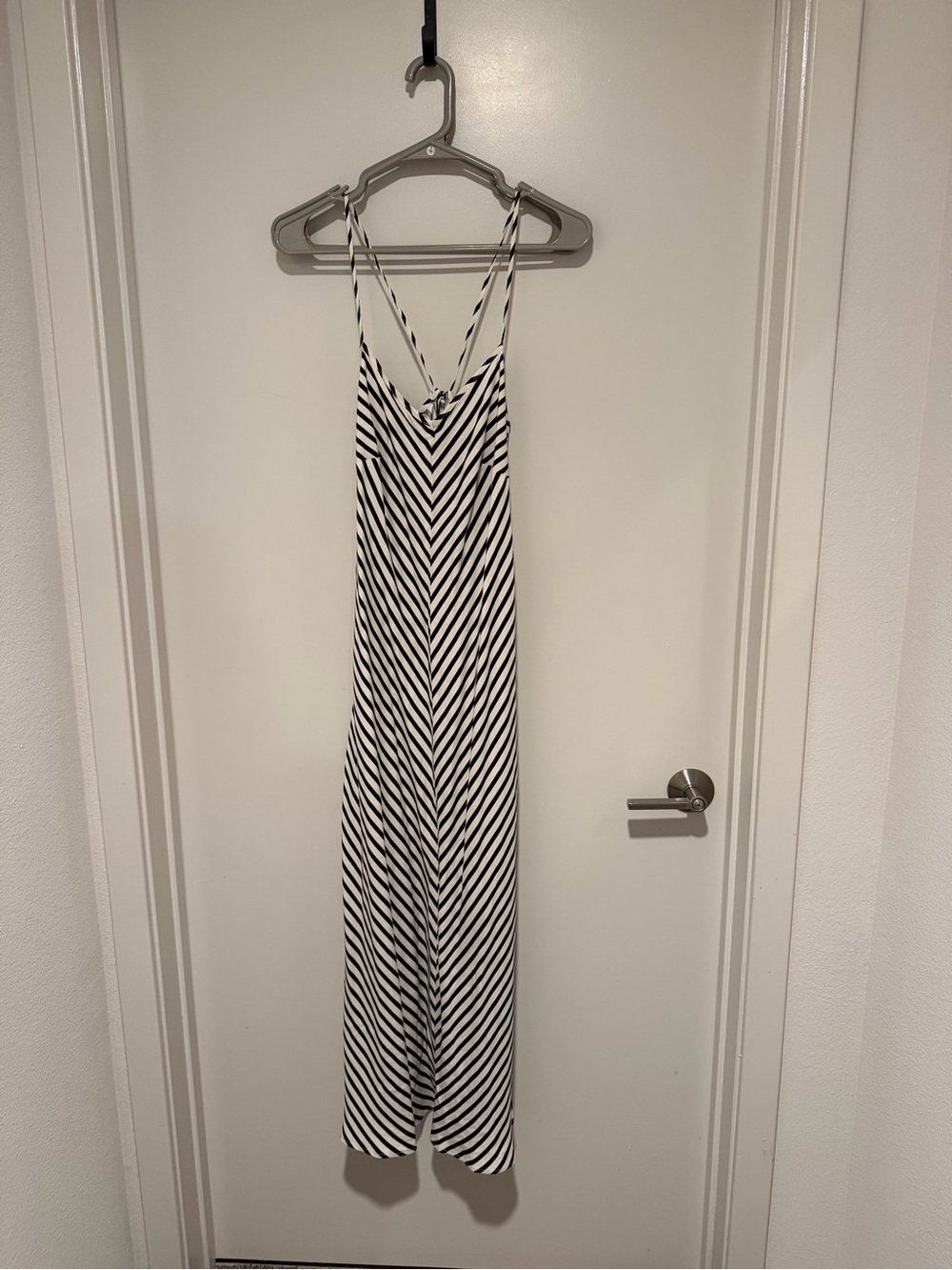 LOFT Black and White Striped Sundress with Tie Straps